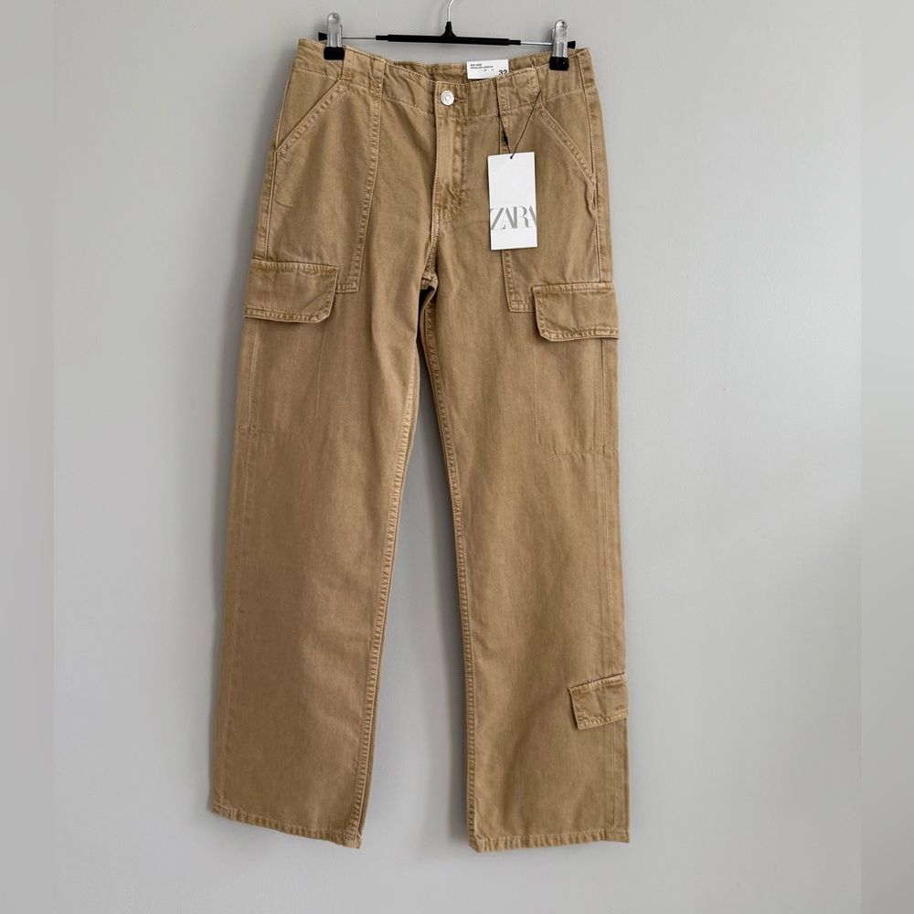 ZARA Women's Cargo Pants Mid Rise Cotton - Beige (Size 0 / EUR 32) NWT